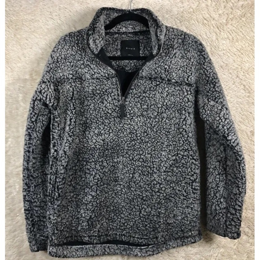 Elodie Womens 1/4 Zipper Pullover Jacket Gray Mock Neck Pocket Faux Shearling S